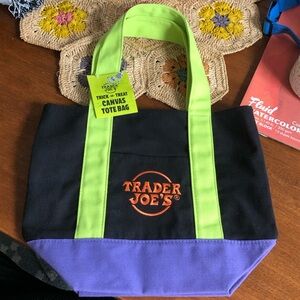 Trader Joe's Canvas Tote Bag - Black, Neon Green & Purple